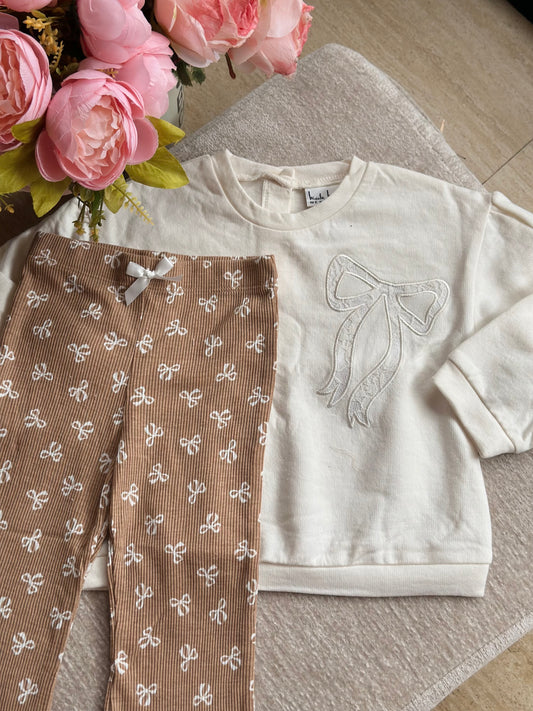 Ribbon Long Sleeves Top and Pants Set