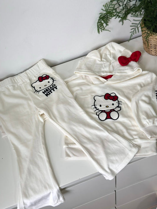 Hello Kitty Hoodie with Flare Pants in White