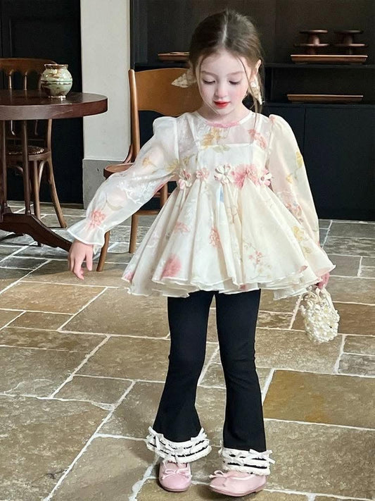 Long Sleeves Blouse with Flare Pants