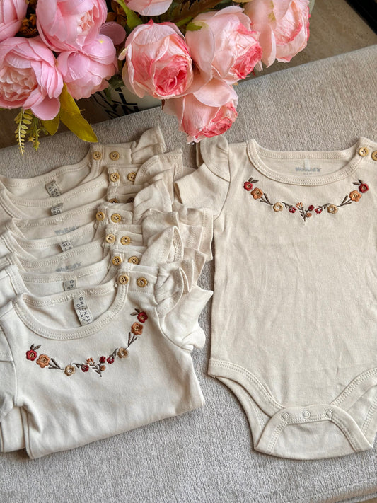 Chickpea Embroidered Flowers Onesie