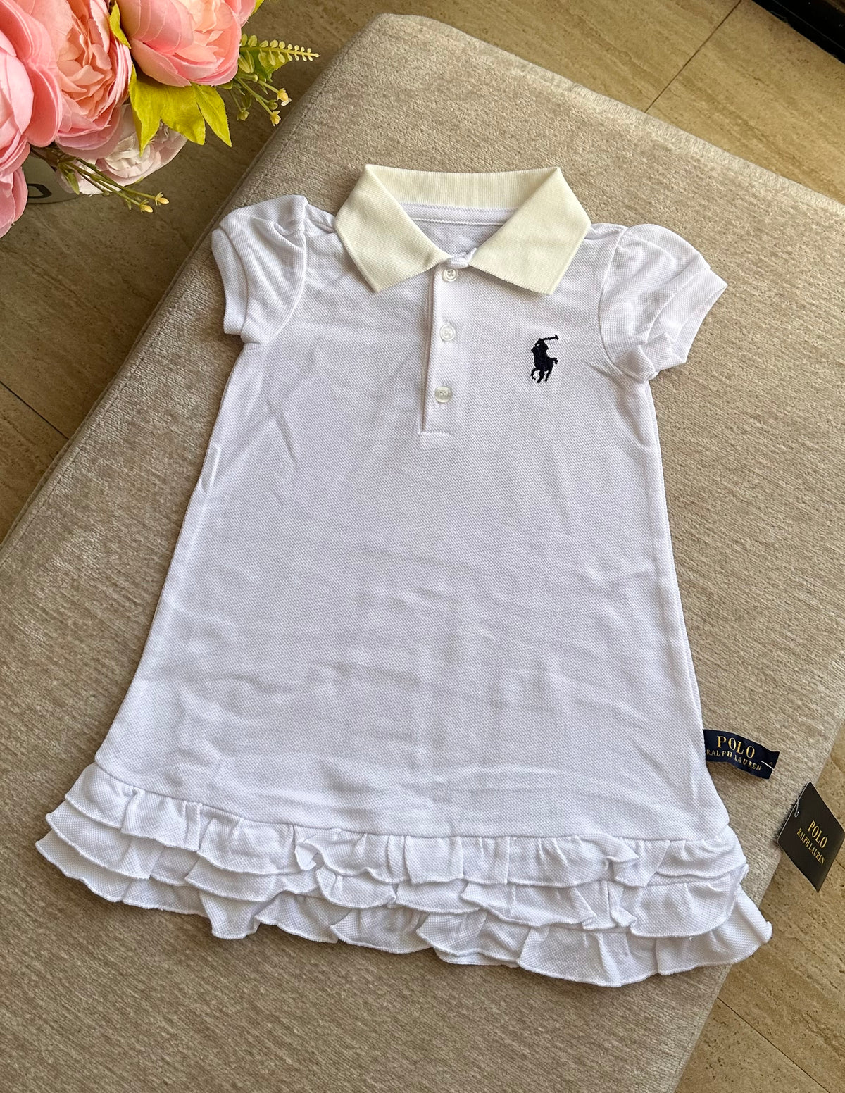 B3 RL Ruffles Dress - White (Black Logo)