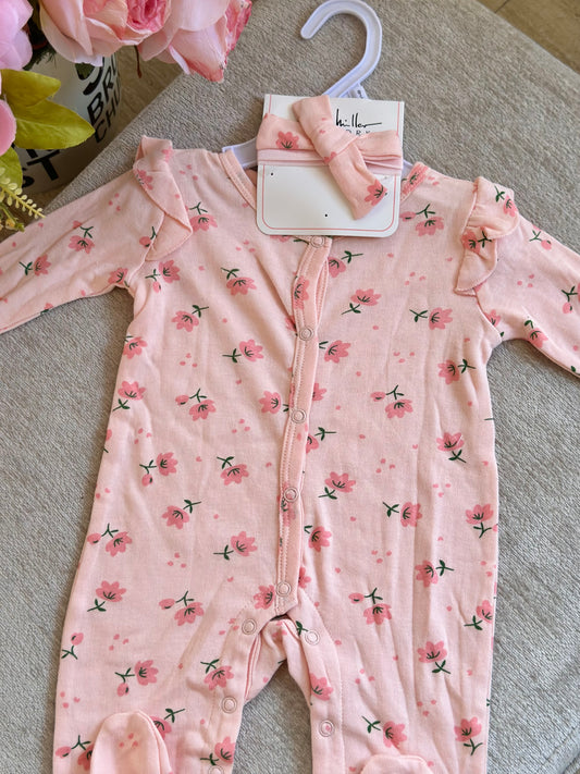 Nicole Miller Frogsuit with Headband “Peach Floral”