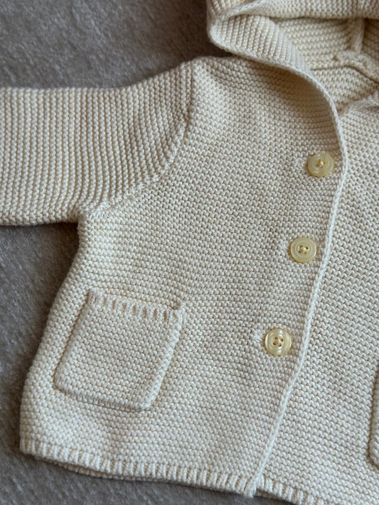Hooded Knitted Jacket with Pockets-Cream