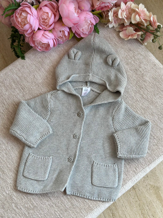 Hooded Knitted Jacket with Pockets- Gray