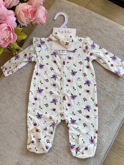Nicole Miller Frogsuit with Headband “Purple Flowers”