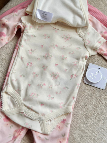 5pc Infant Set in Floral Pink