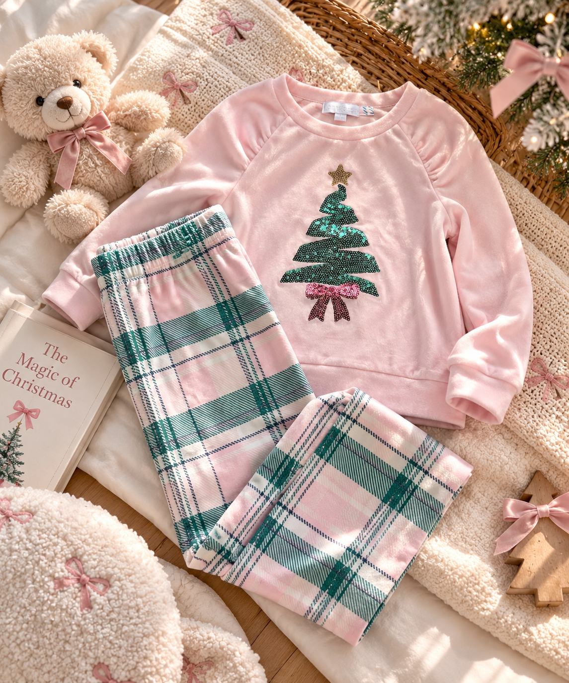 Btween Velvet Pajama Set - Christmas Tree