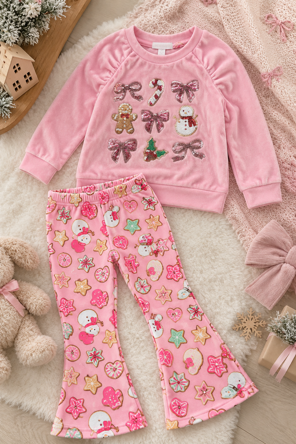 Btween Velvet Pajama Set - Pink Christmas