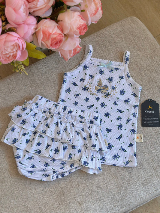 Cottoli 2pc Ruffles Set - Blue flowers