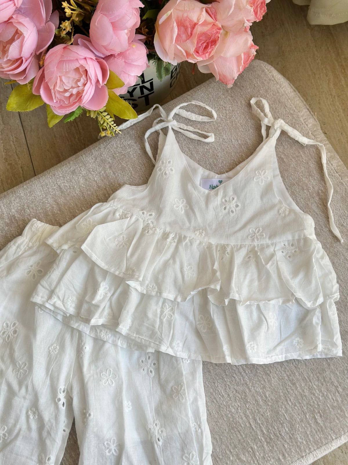 White Eyelet Summer Terno Pants