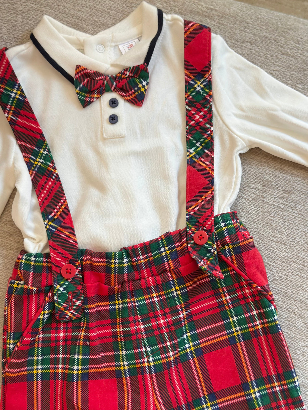 Green and Red Plaid Jumper Pants 2pcs Set