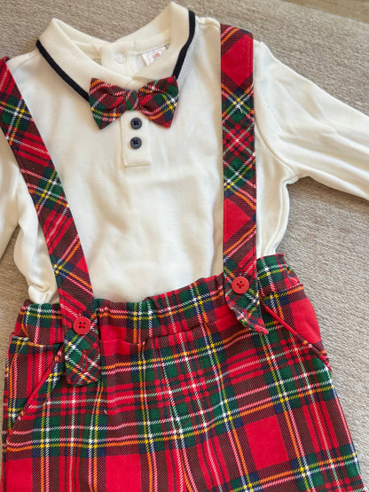 Green and Red Plaid Jumper Pants 2pcs Set
