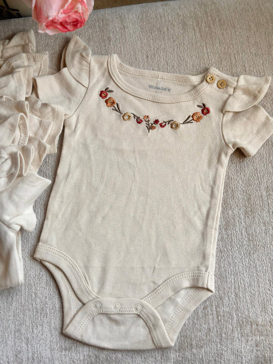 Chickpea Embroidered Flowers Onesie