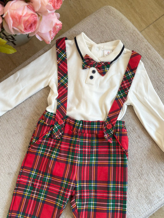 Green and Red Plaid Jumper Pants 2pcs Set