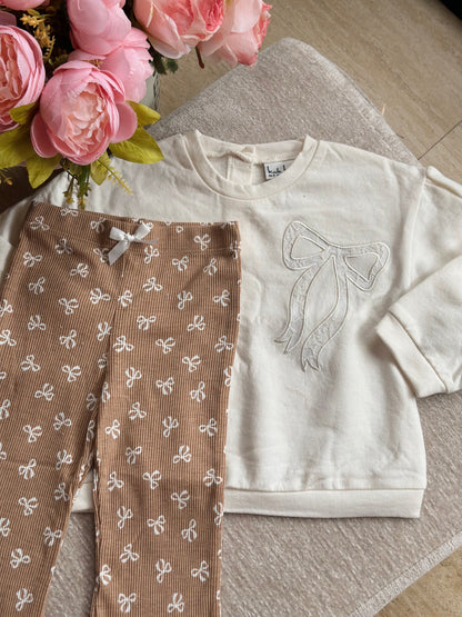 Ribbon Long Sleeves Top and Pants Set