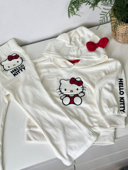 Hello Kitty Hoodie with Flare Pants in White