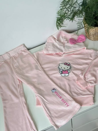Hello Kitty Hoodie with Flare Pants in Pink