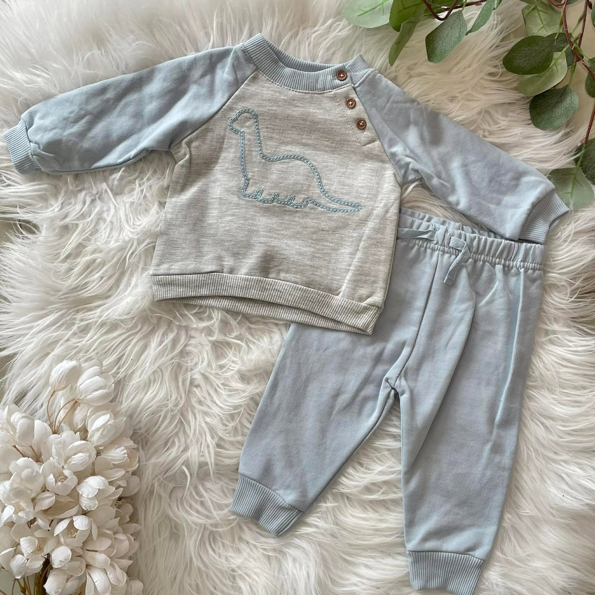 Dino Sweatshirt with Pants in Blue