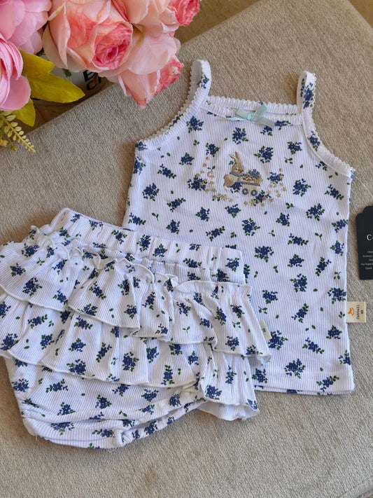 Cottoli 2pc Ruffles Set - Blue flowers