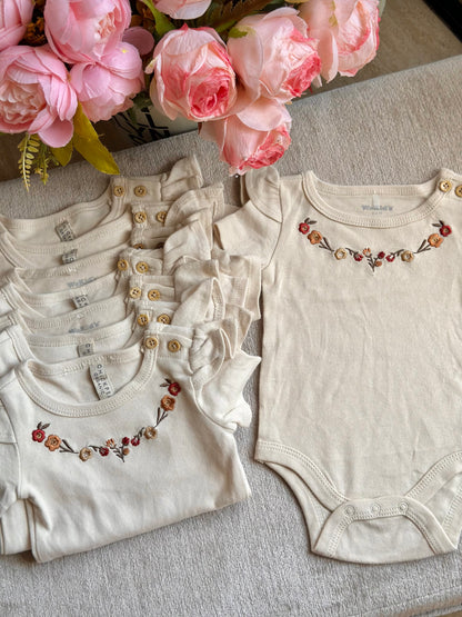 Chickpea Embroidered Flowers Onesie
