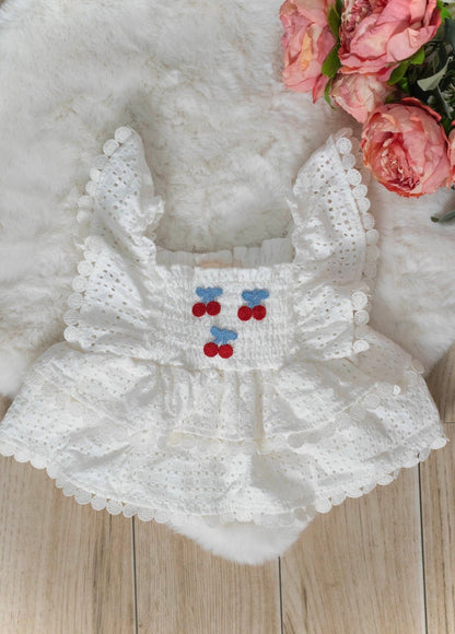 White with Cherry RZ Eyelet Summer Tops