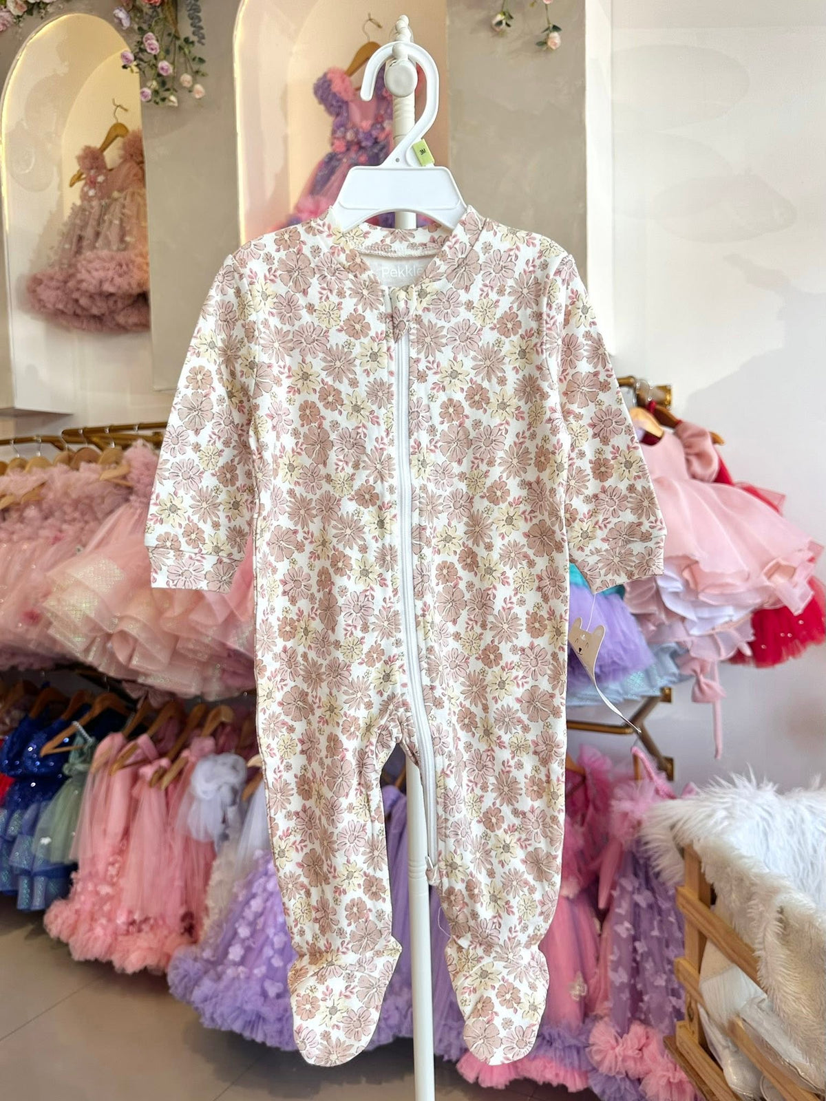 Pekkle Footed Frogsuits "Nude Floral"