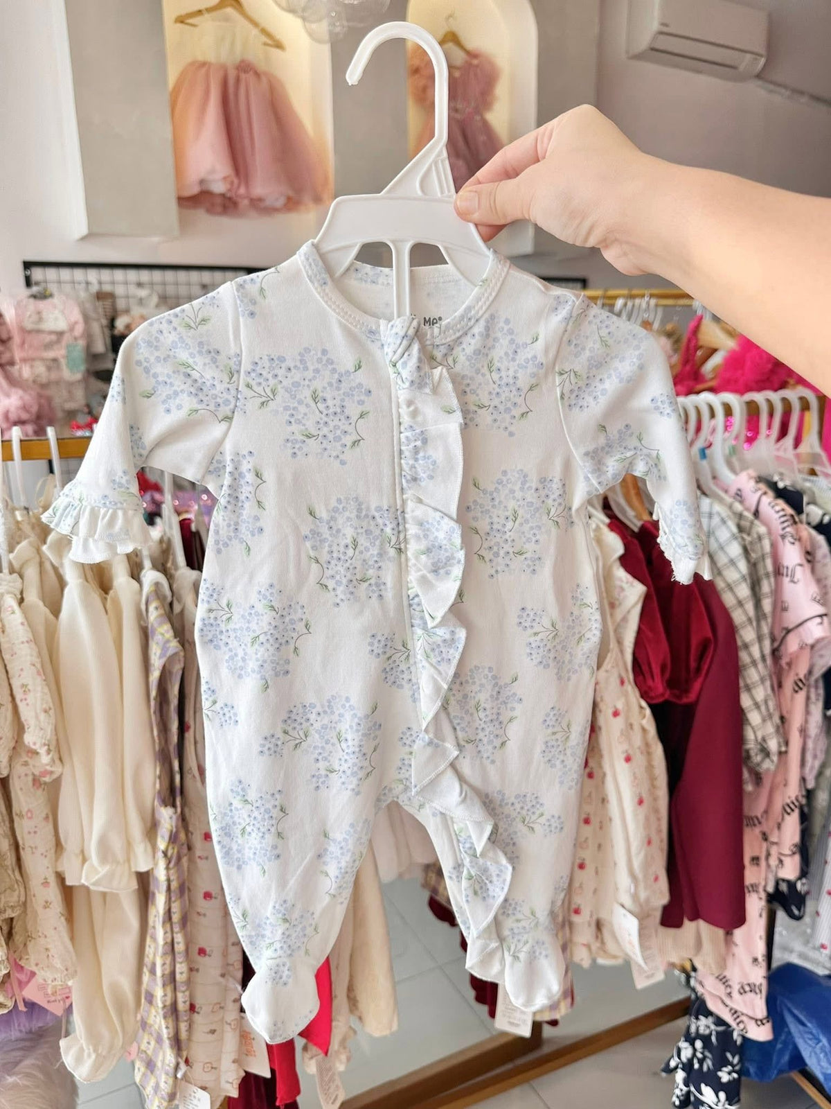 Little Me Frogsuits in Light Blue Floral
