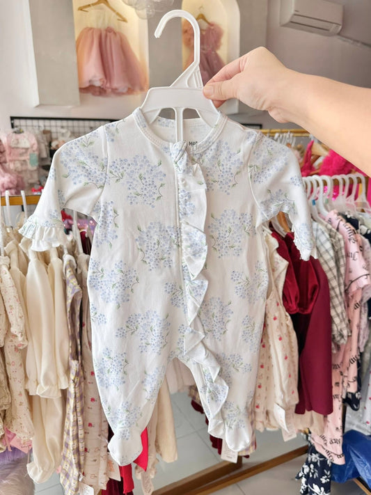 Little Me Frogsuits in Light Blue Floral