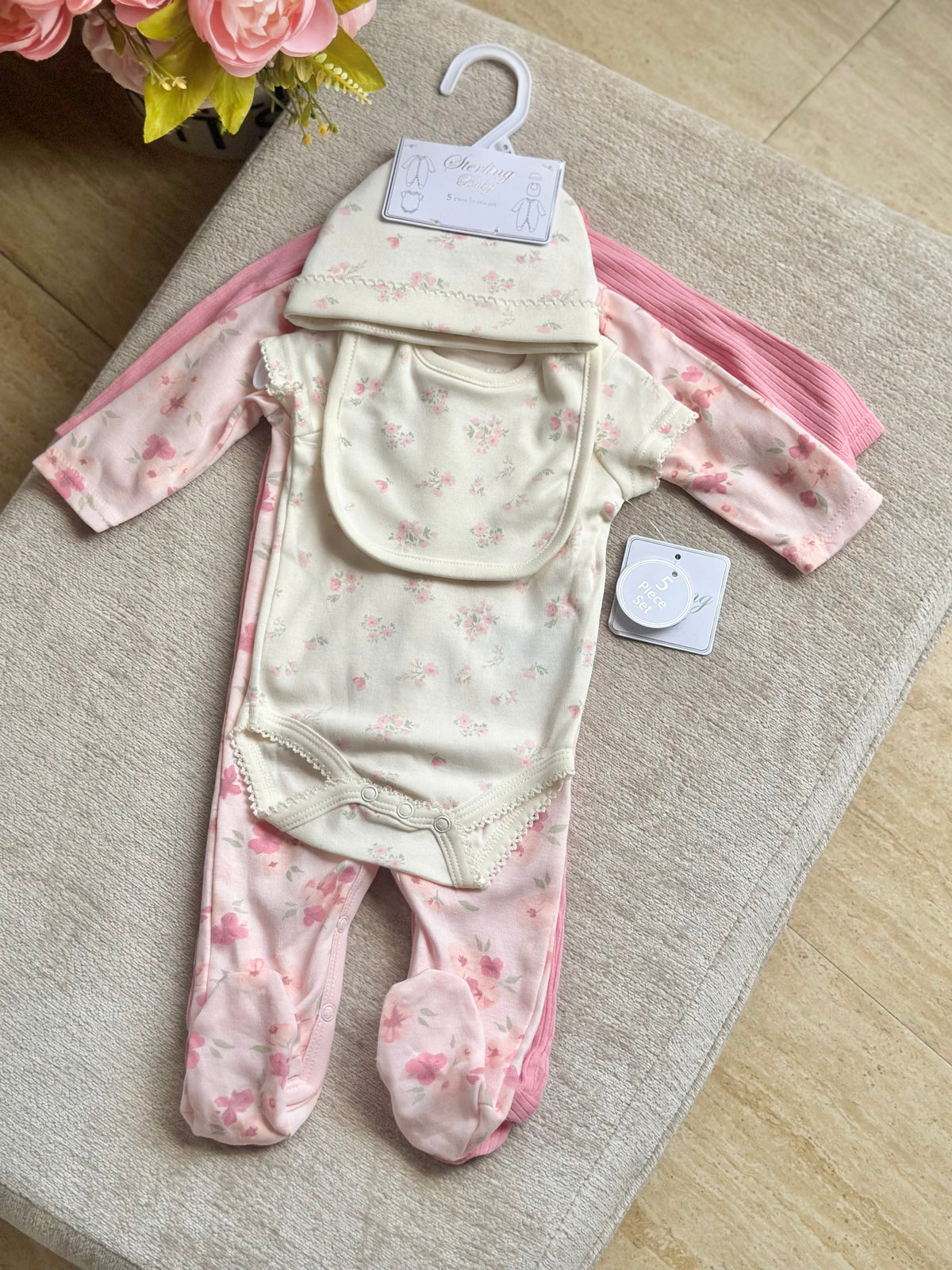 5pc Infant Set in Floral Pink