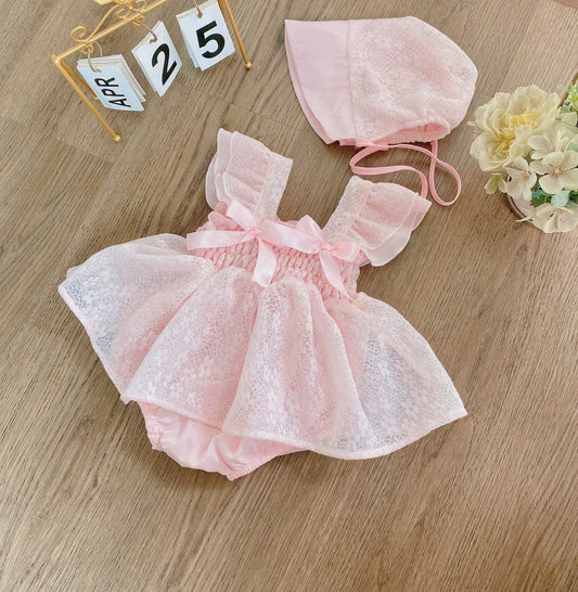 Pink Ribbon Dainty Dress with Hat