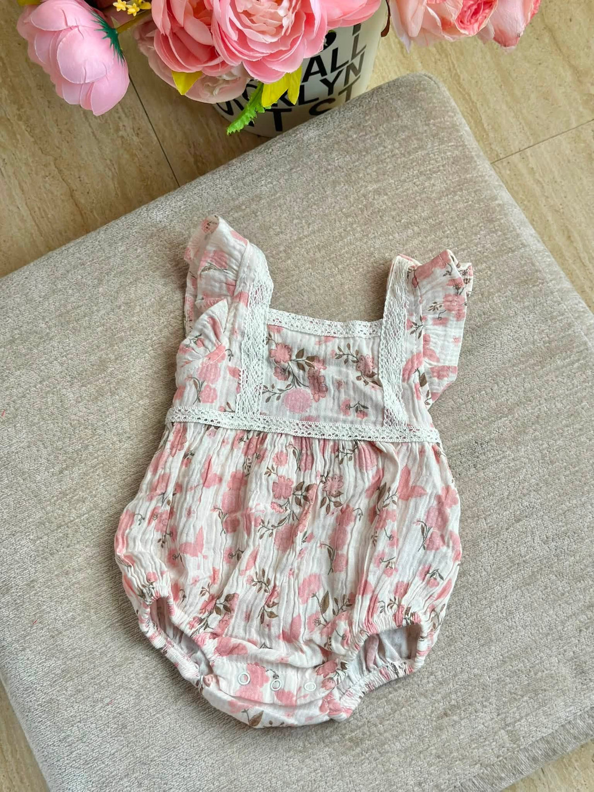 Pink Flower Romper