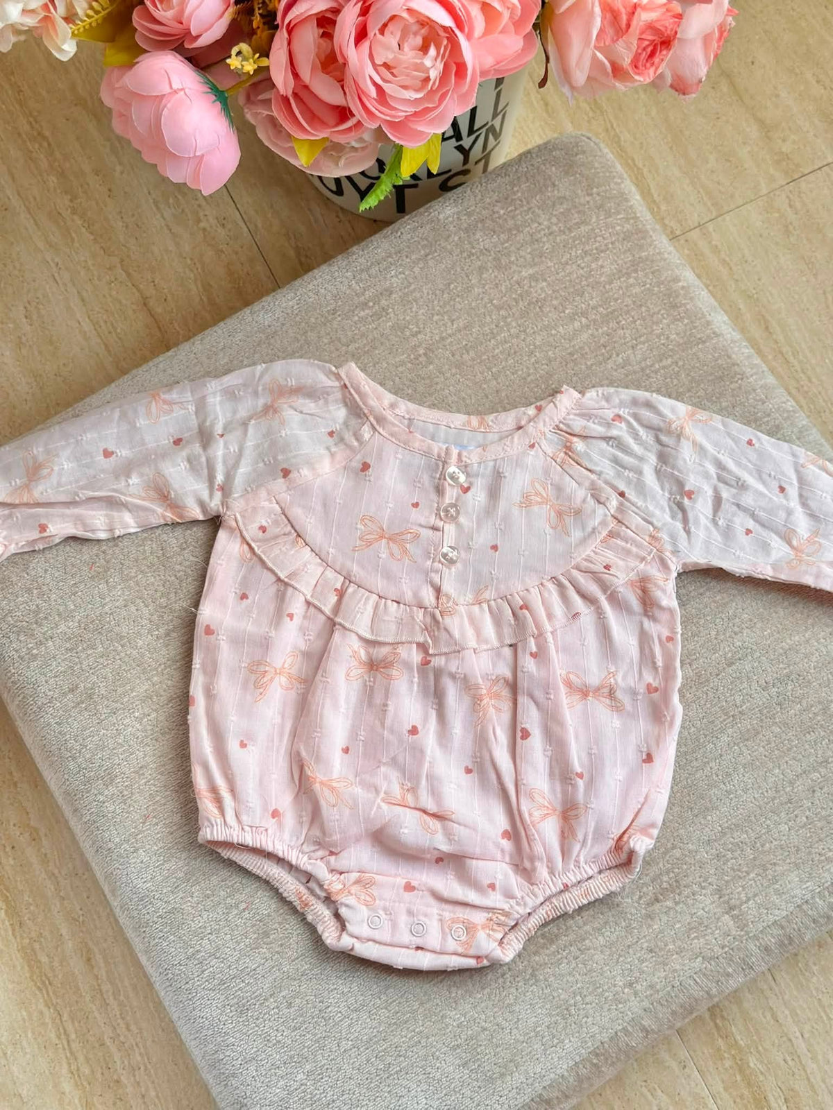 Pink Ribbon Long Sleeve Romper