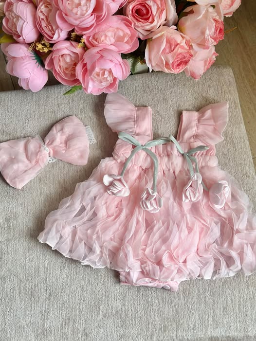 Flower Baptismal with Ribbon (Pink)