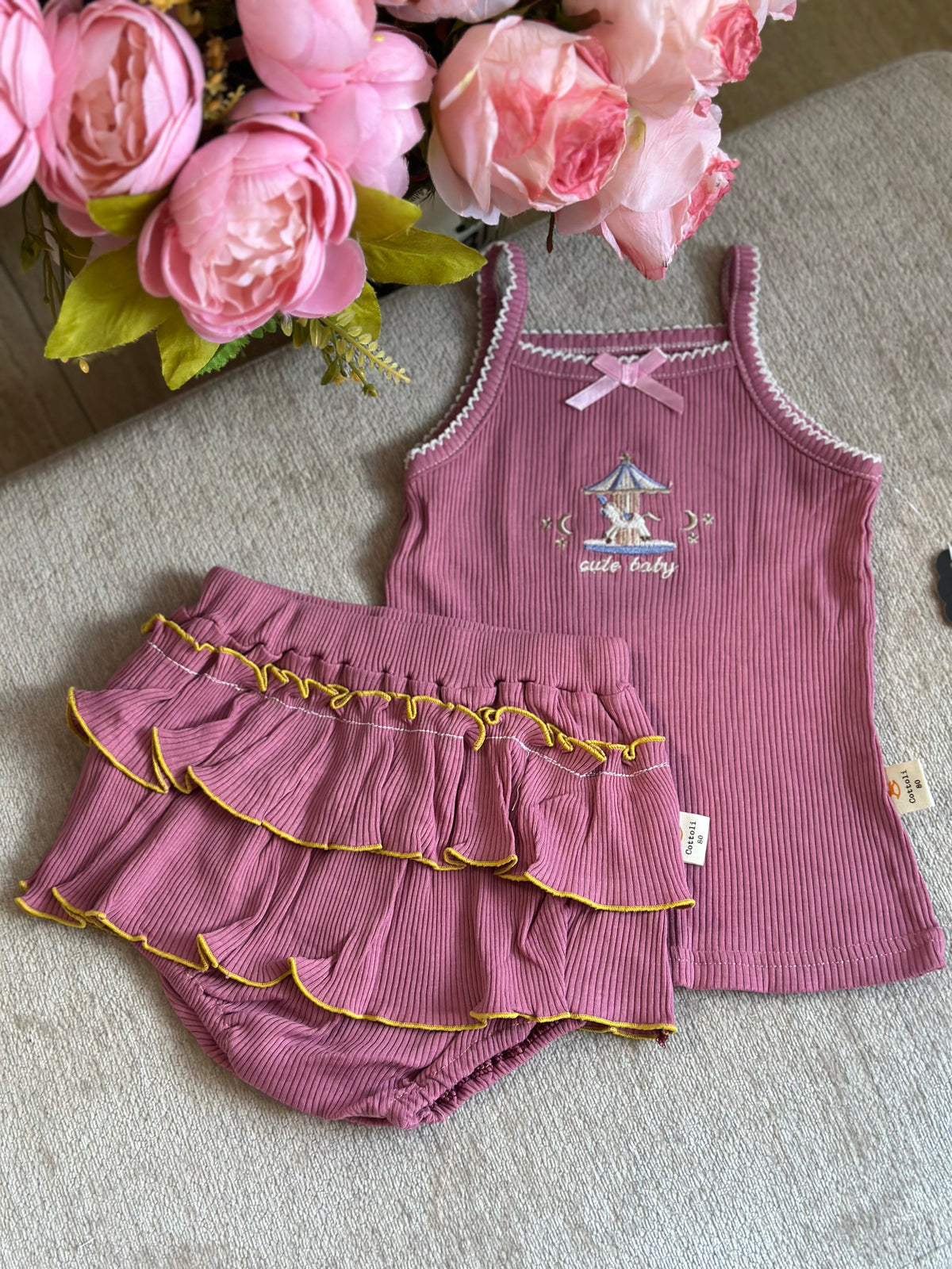 Cottoli 2pc Ruffles Set - Old Rose