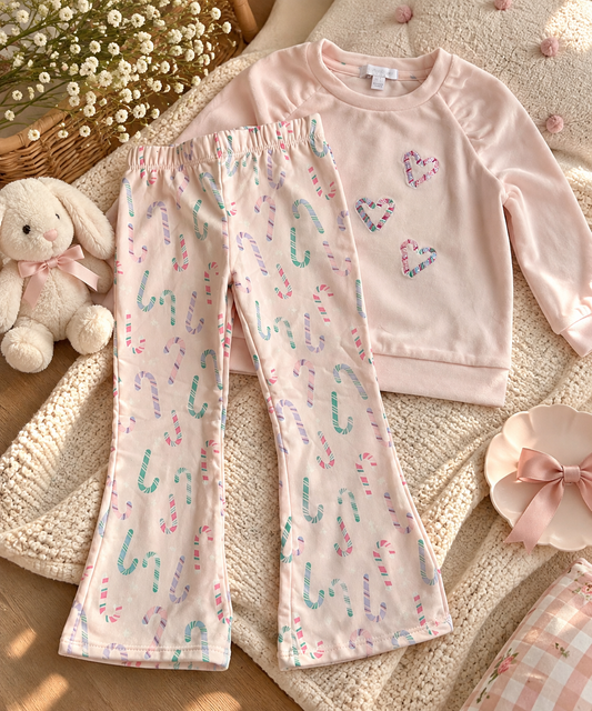 Btween Velvet Pajama Set - Hearts