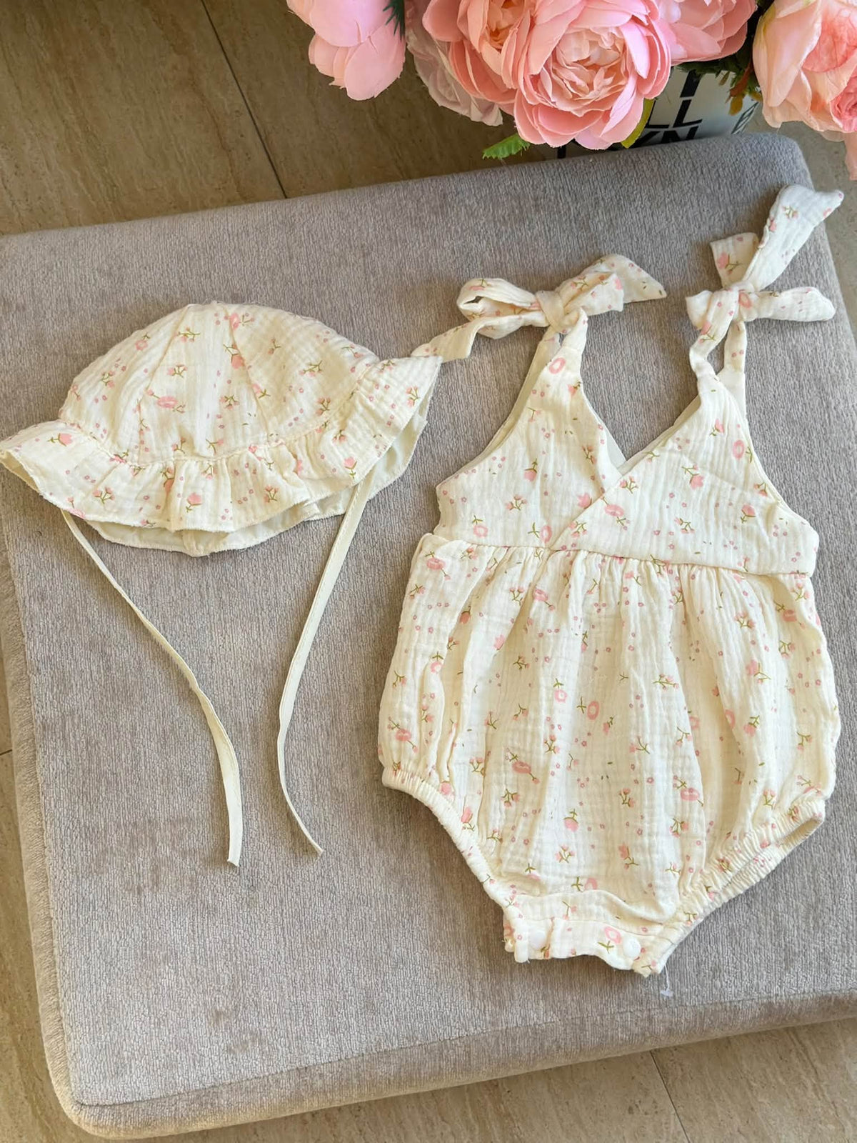 Cutie Linen Romper with Hat