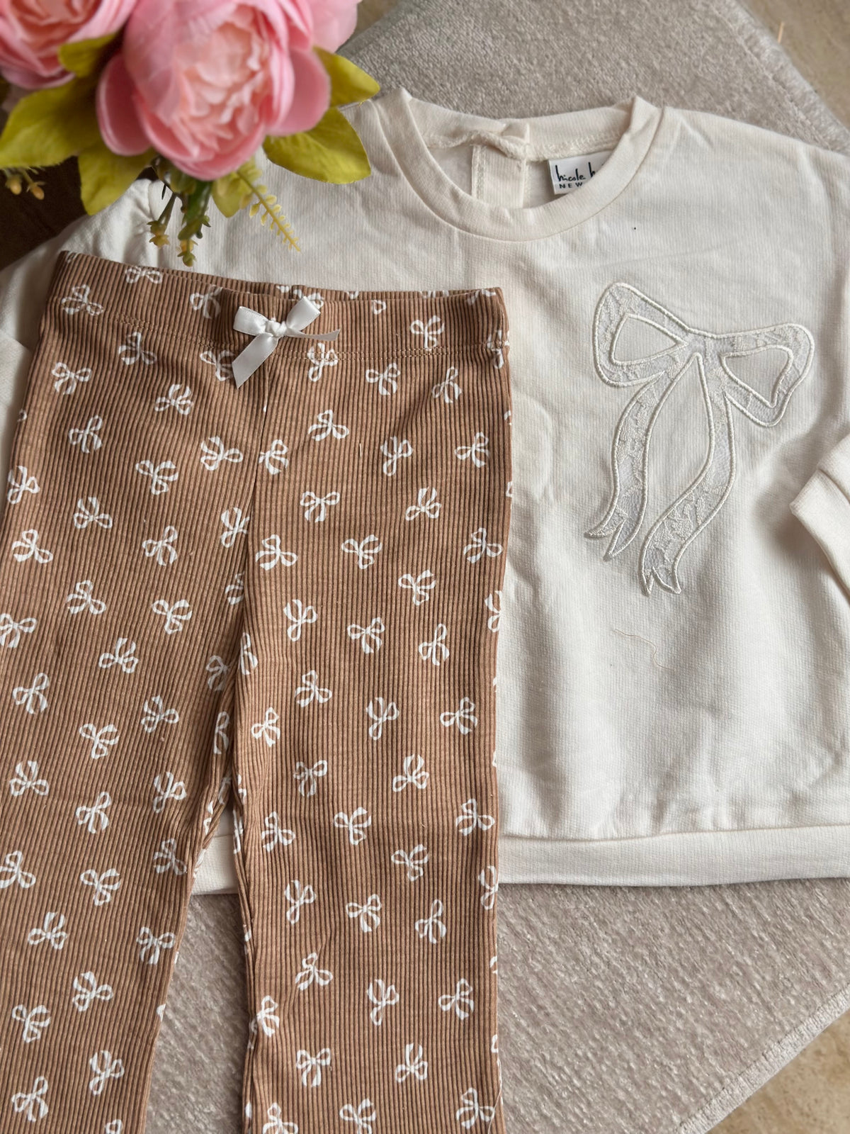 Ribbon Long Sleeves Top and Pants Set