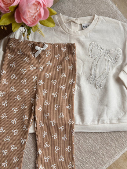 Ribbon Long Sleeves Top and Pants Set