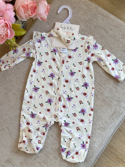 Nicole Miller Frogsuit with Headband “Purple Flowers”