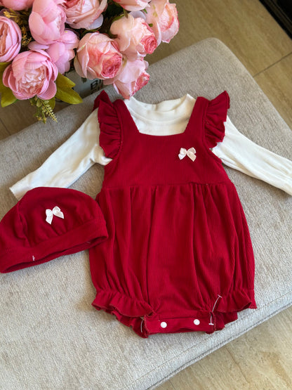 3pcs Red Romper Set