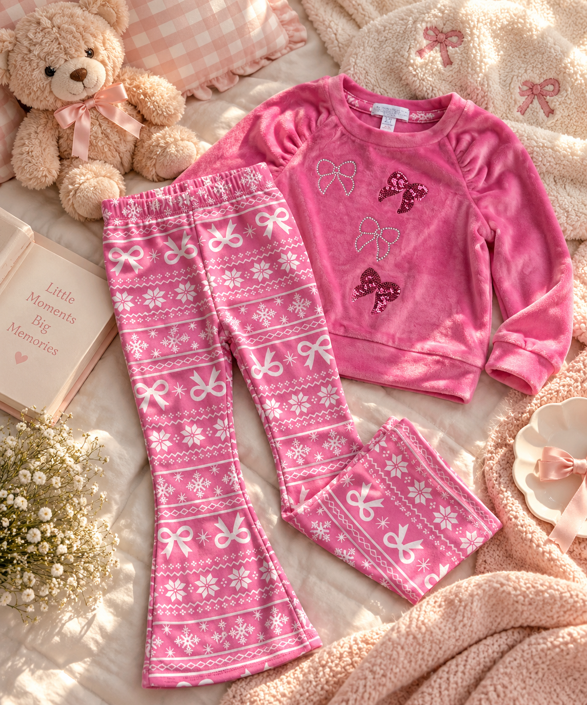 Btween Velvet Pajama Set - Ribbons