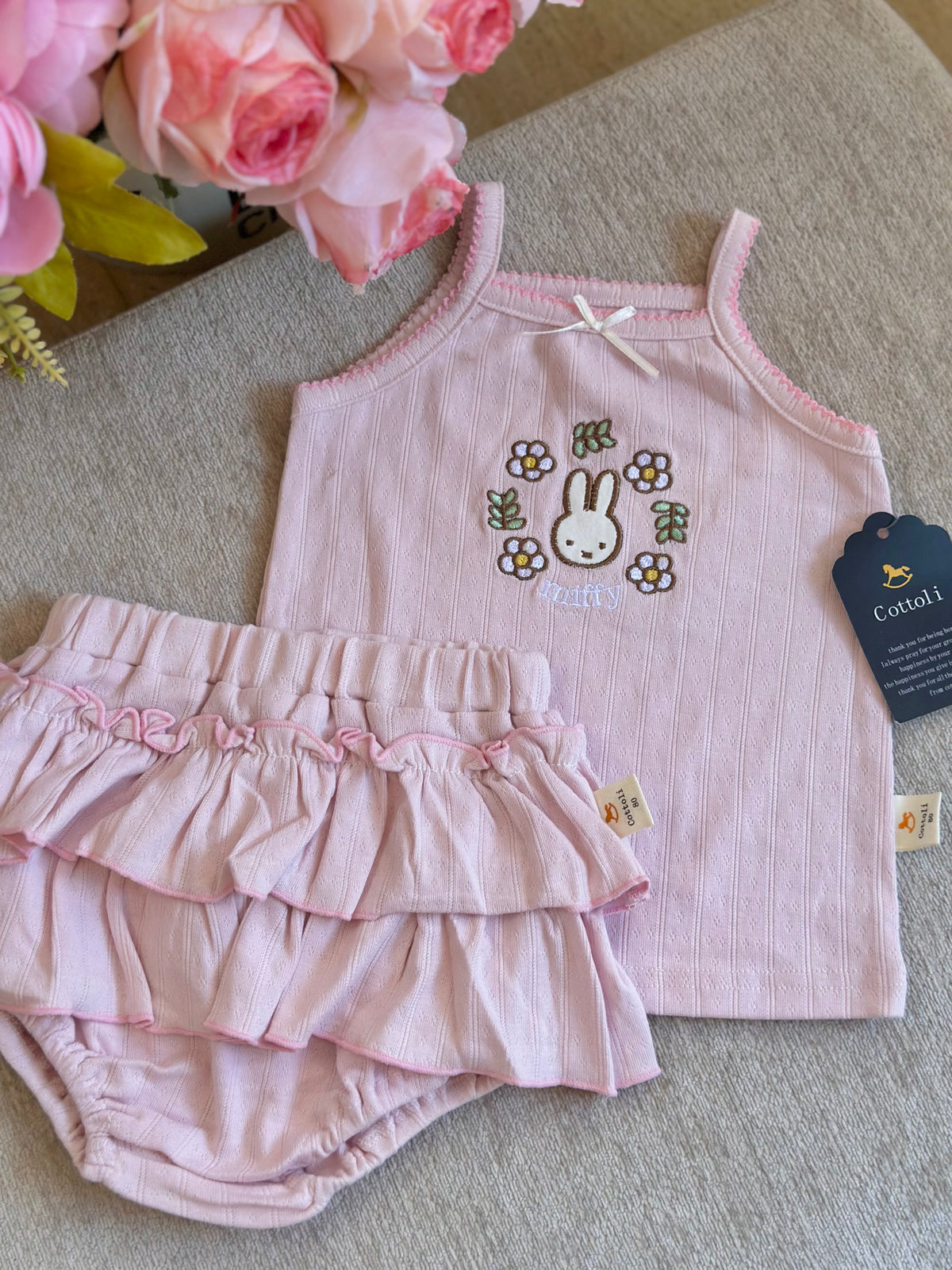 Cottoli 2pc Ruffles Set - Pink Bunny
