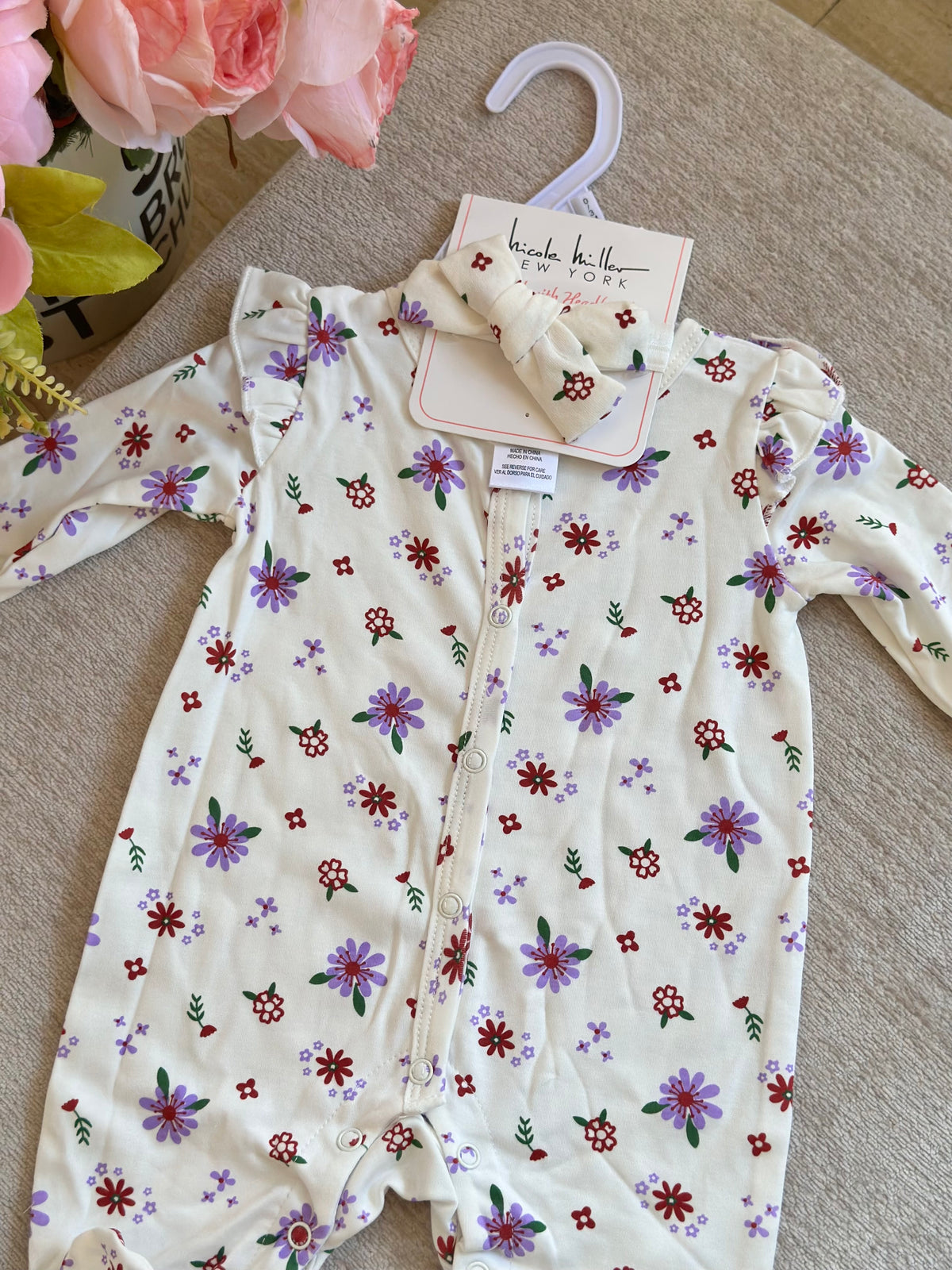 Nicole Miller Frogsuit with Headband “Purple Flowers”