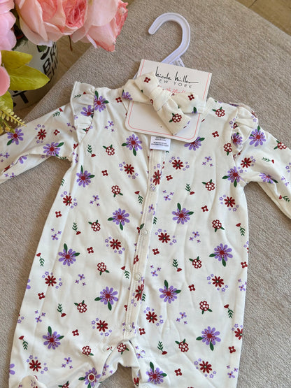 Nicole Miller Frogsuit with Headband “Purple Flowers”