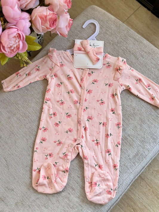 Nicole Miller Frogsuit with Headband “Peach Floral”
