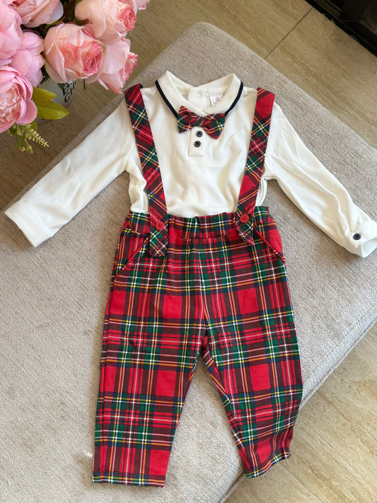 Green and Red Plaid Jumper Pants 2pcs Set