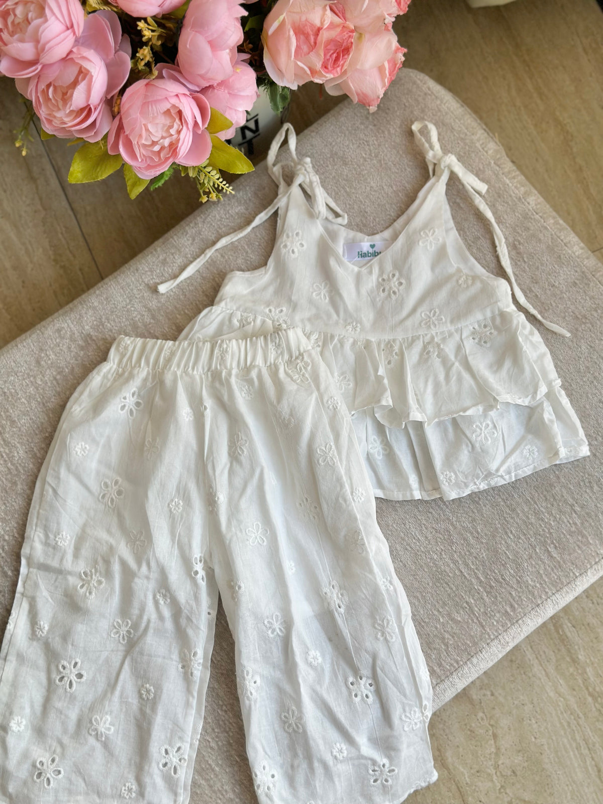 White Eyelet Summer Terno Pants