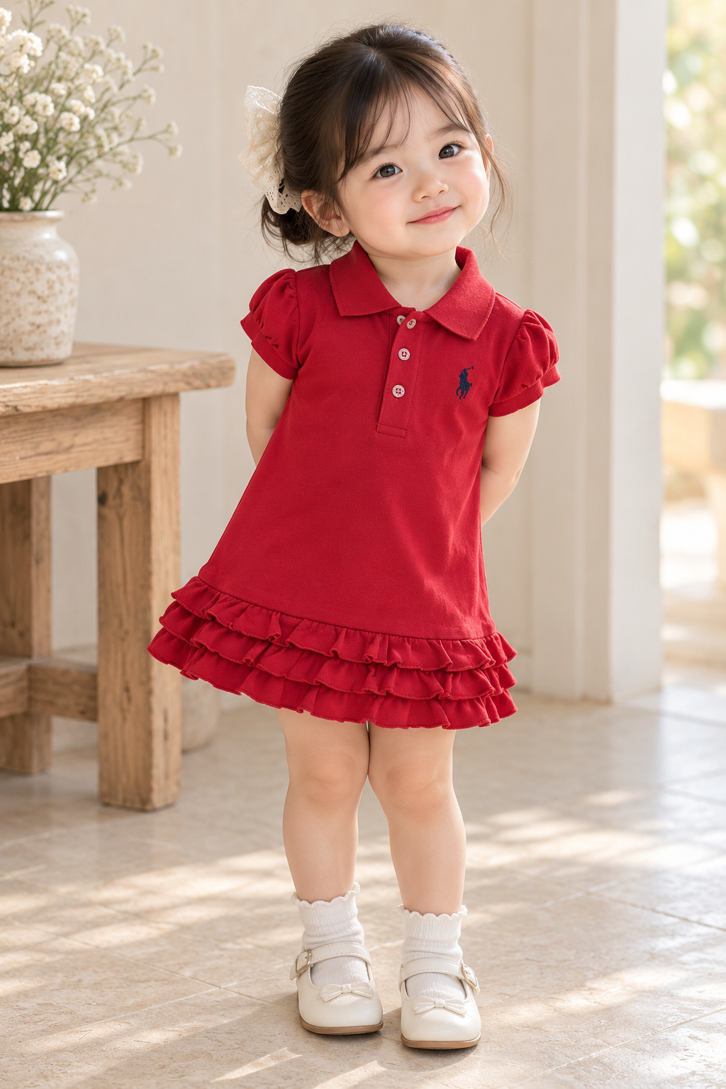 B3 RL Ruffles Dress - Dark Red (Black Logo)