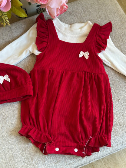 3pcs Red Romper Set