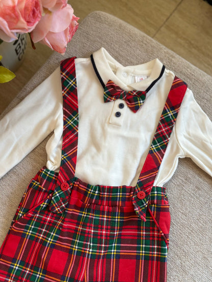 Green and Red Plaid Jumper Pants 2pcs Set